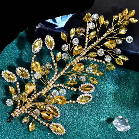 Gold Exquisite Rhinestone Bride Crystal Hair Ornament Banquet