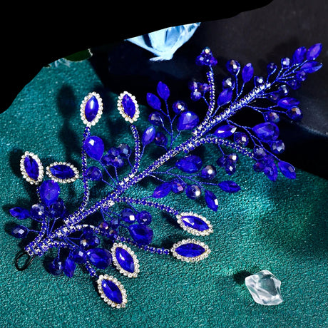 Blue Exquisite Rhinestone Bride Crystal Hair Ornament Banquet