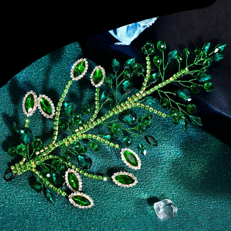 Green Exquisite Rhinestone Bride Crystal Hair Ornament Banquet