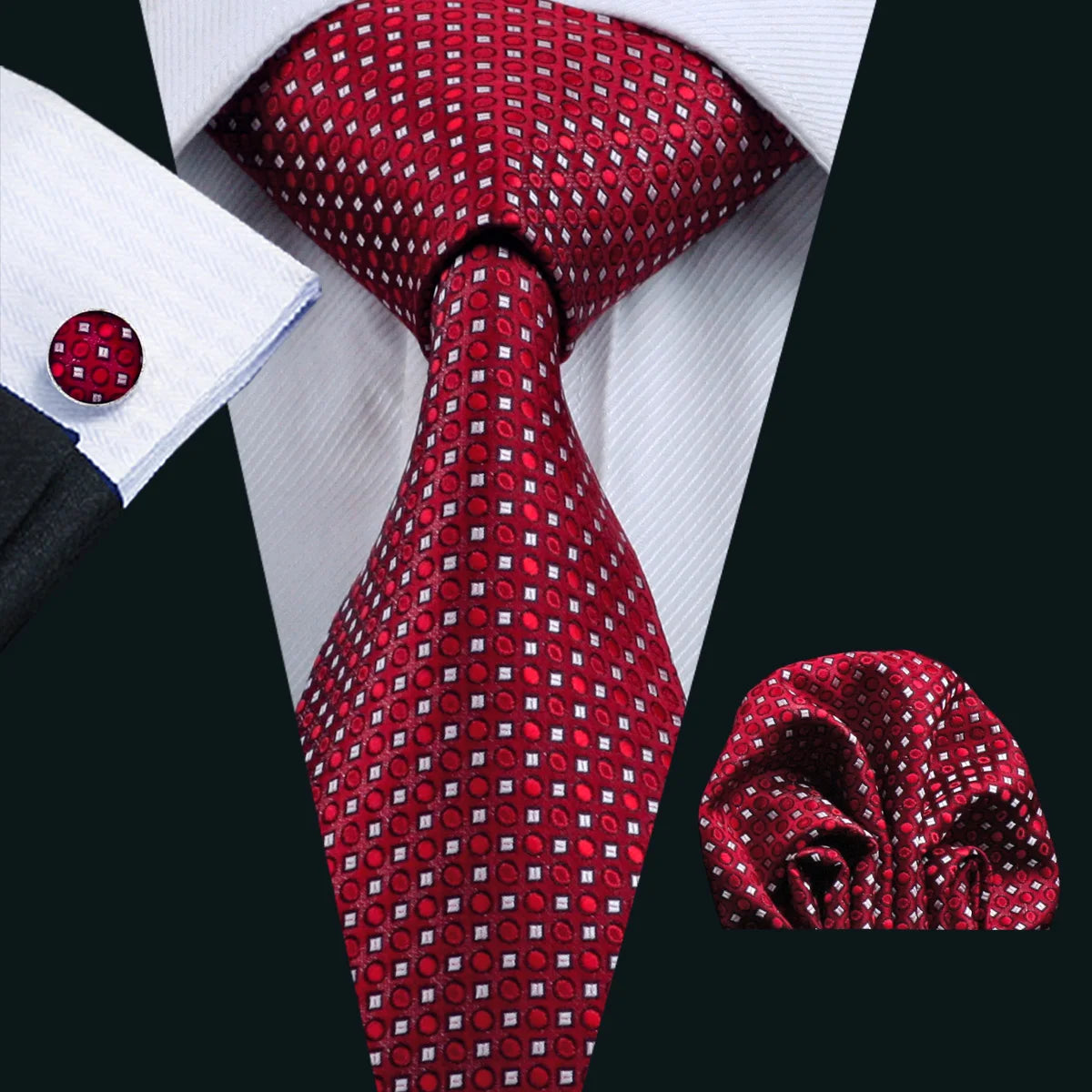 Exquisite Rust Red Silk Men Ties For  Designer red dot pattern necktie set 