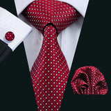 Exquisite Rust Red Silk Men Ties For  Designer red dot pattern necktie set 