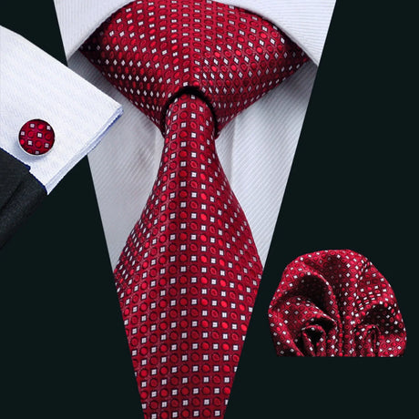 Exquisite Rust Red Silk Men Ties For  Designer red dot pattern necktie set 