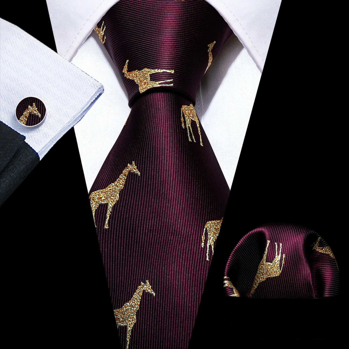 Exquisite Rust Red Silk Men Ties For  Designer red zebra pattern necktie set 