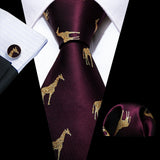 Exquisite Rust Red Silk Men Ties For  Designer red zebra pattern necktie set 