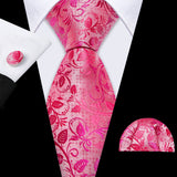 Exquisite Rust Red Silk Men Ties For  Designer pink necktie set 