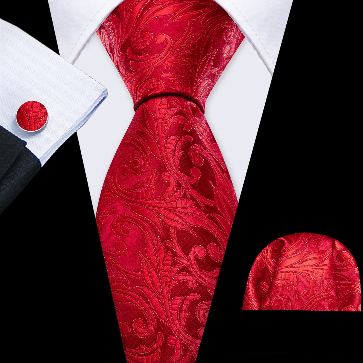 Exquisite Rust Red Silk Men Ties For  Designer red flower pattern necktie set 