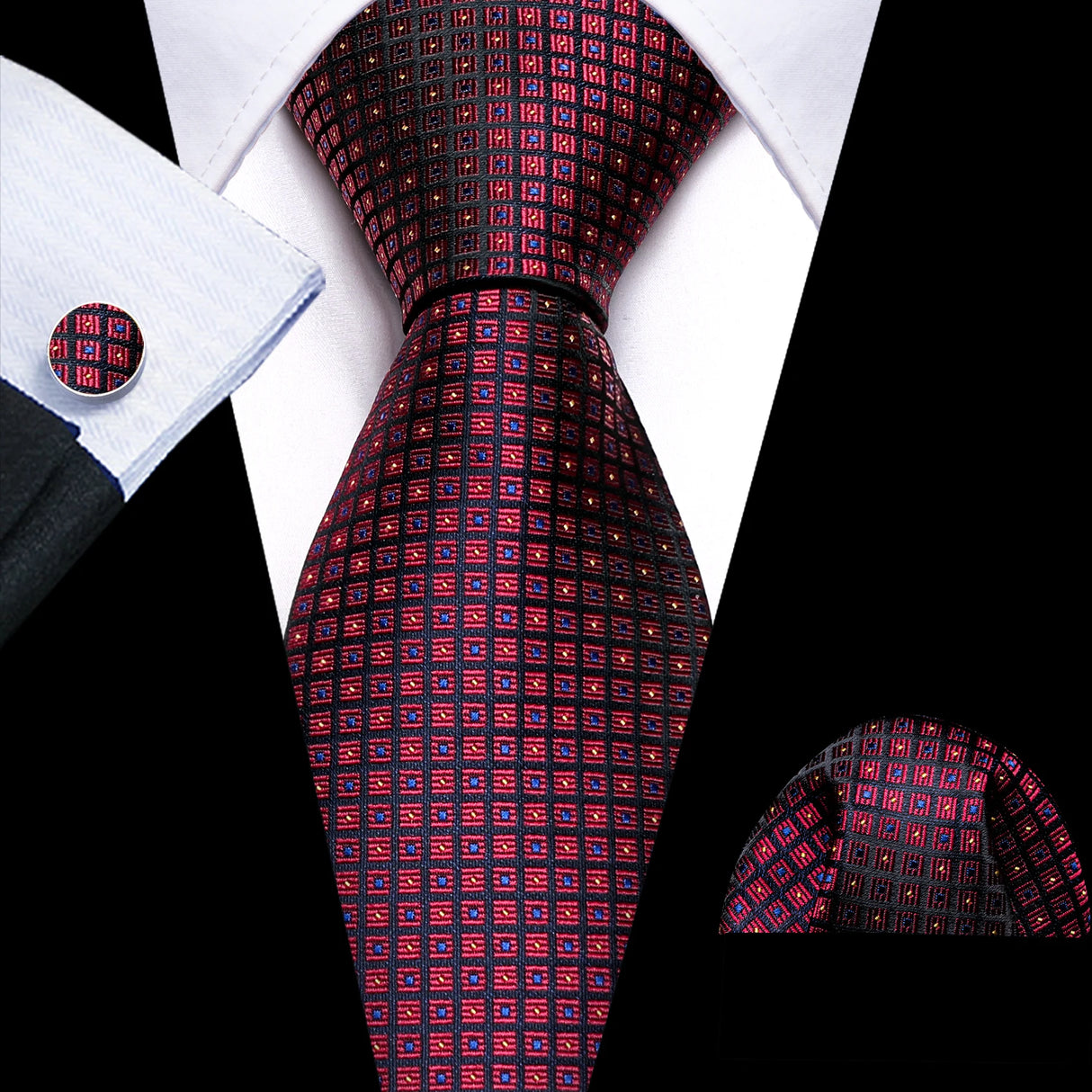 Exquisite Rust Red Silk Men Ties For  Designer dark red necktie set 