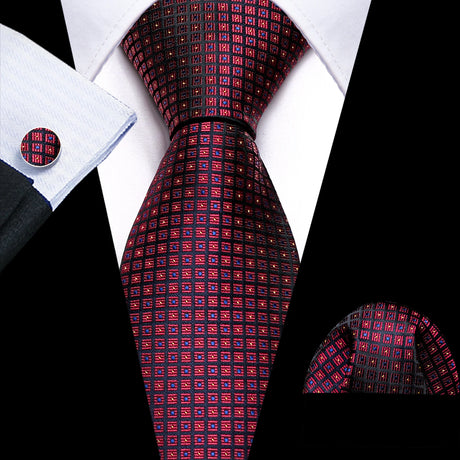 Exquisite Rust Red Silk Men Ties For  Designer dark red necktie set 