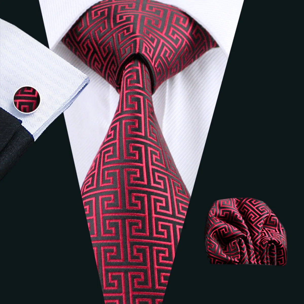 Exquisite Rust Red Silk Men Ties For  Designer red necktie set 