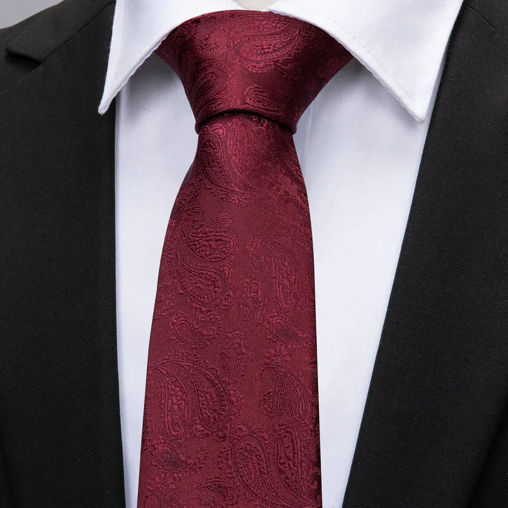 Exquisite Rust Red Silk Men Ties For  Designer dark red necktie 