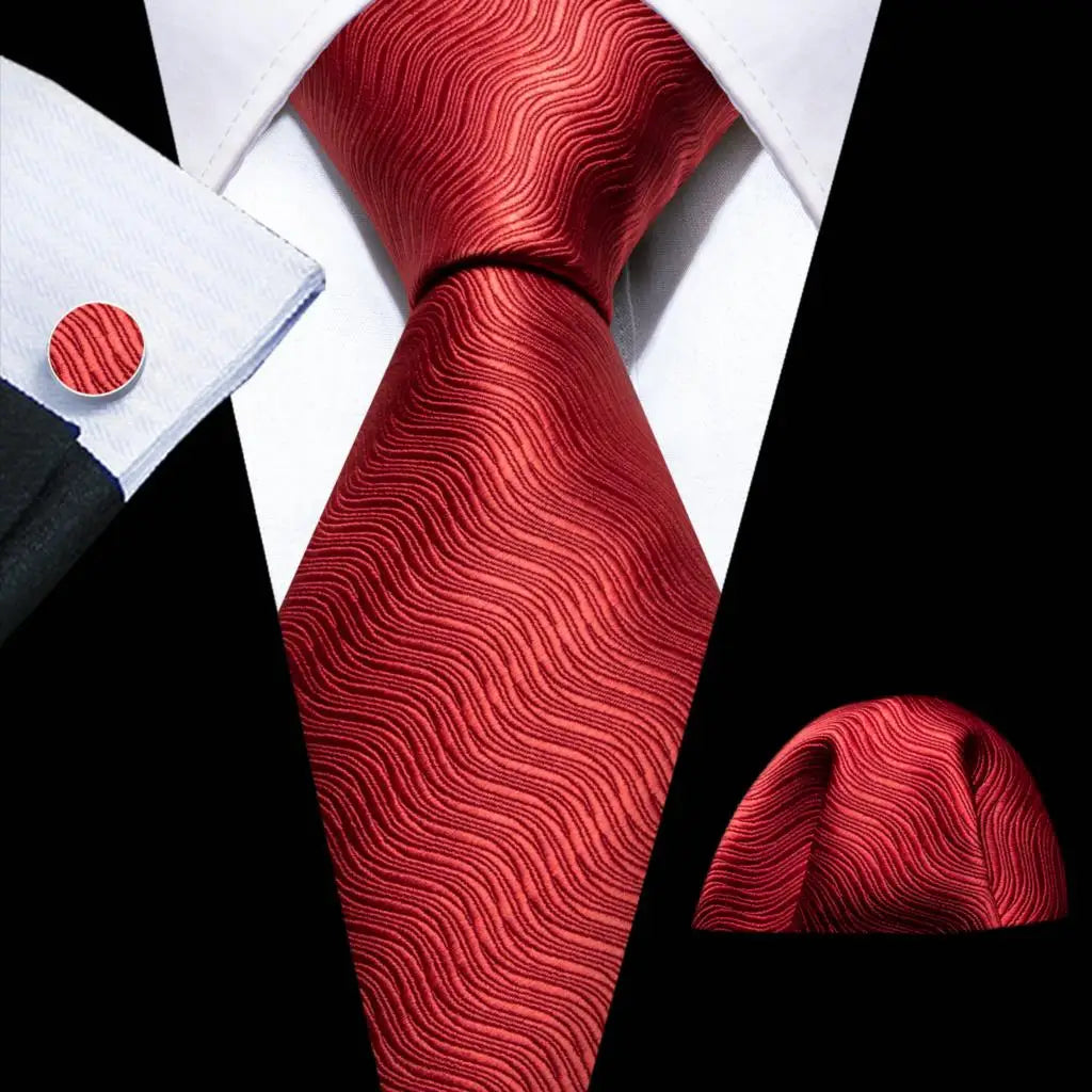Exquisite Rust Red Silk Men Ties For  Designer red  necktie set 