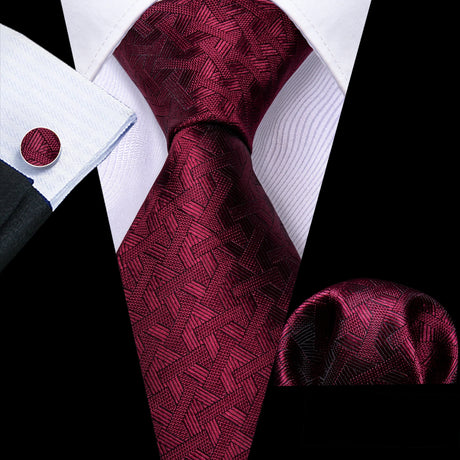 Exquisite Rust Red Silk Men Ties For  Designer dark red necktie set 