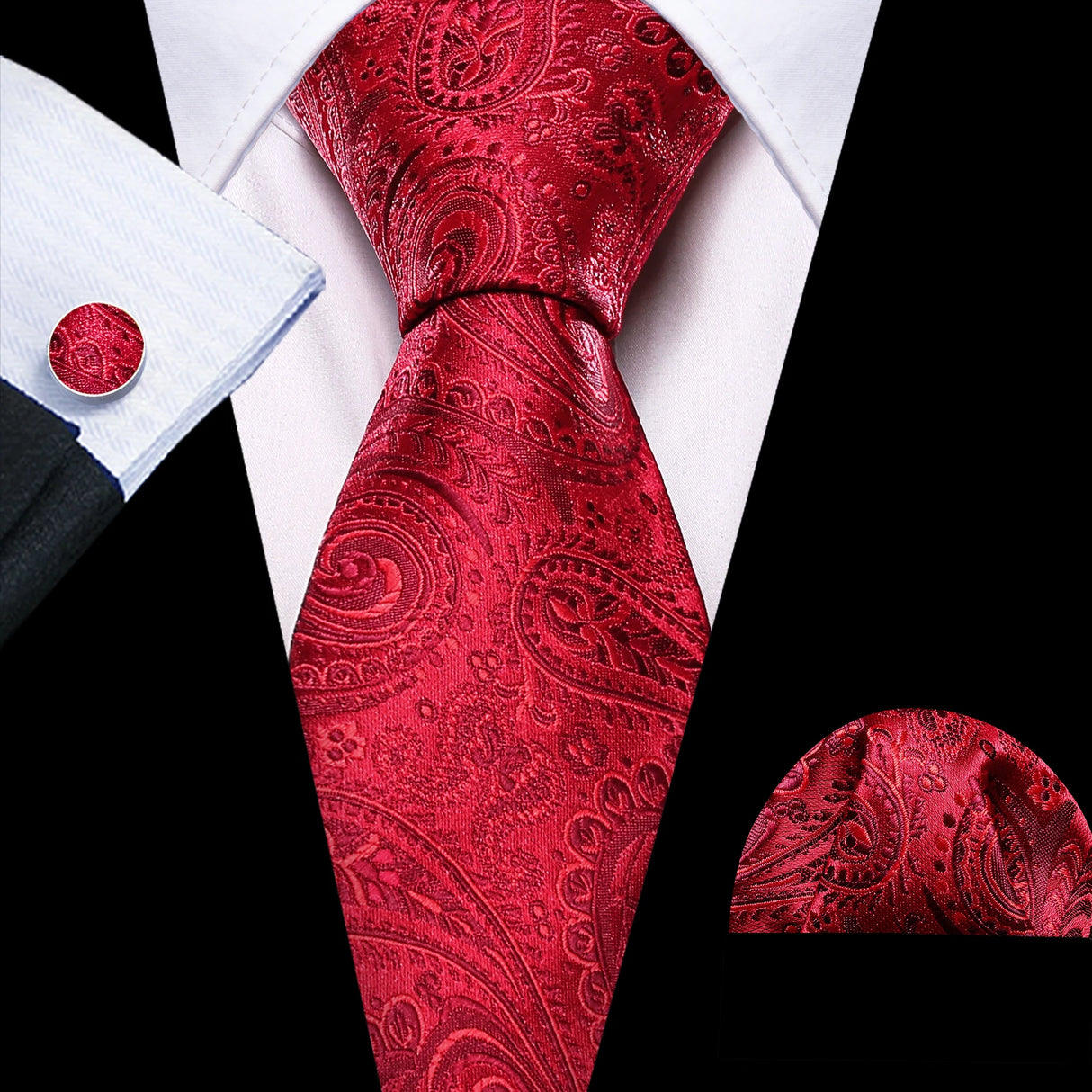 Exquisite Rust Red Silk Men Ties For  Designer red necktie set