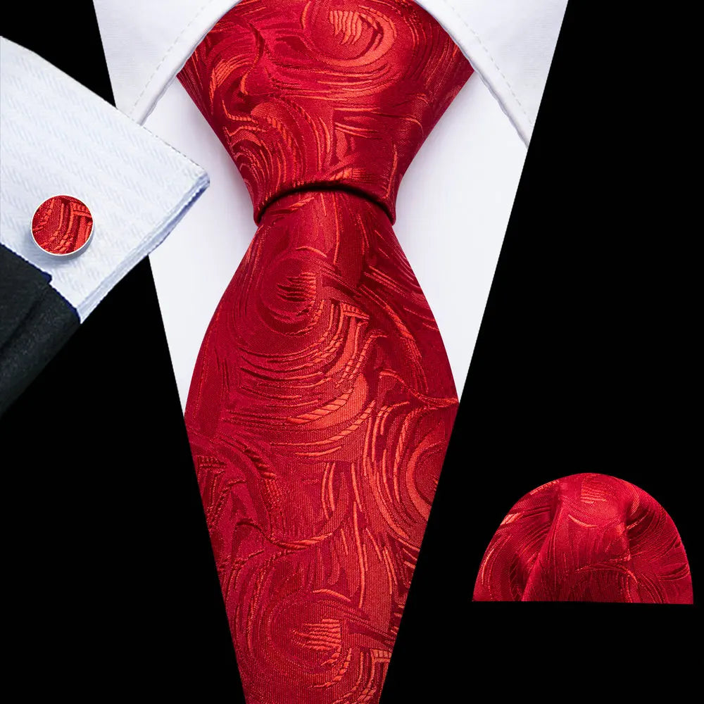 Exquisite Rust Red Silk Men Ties For  Designer red necktie set 