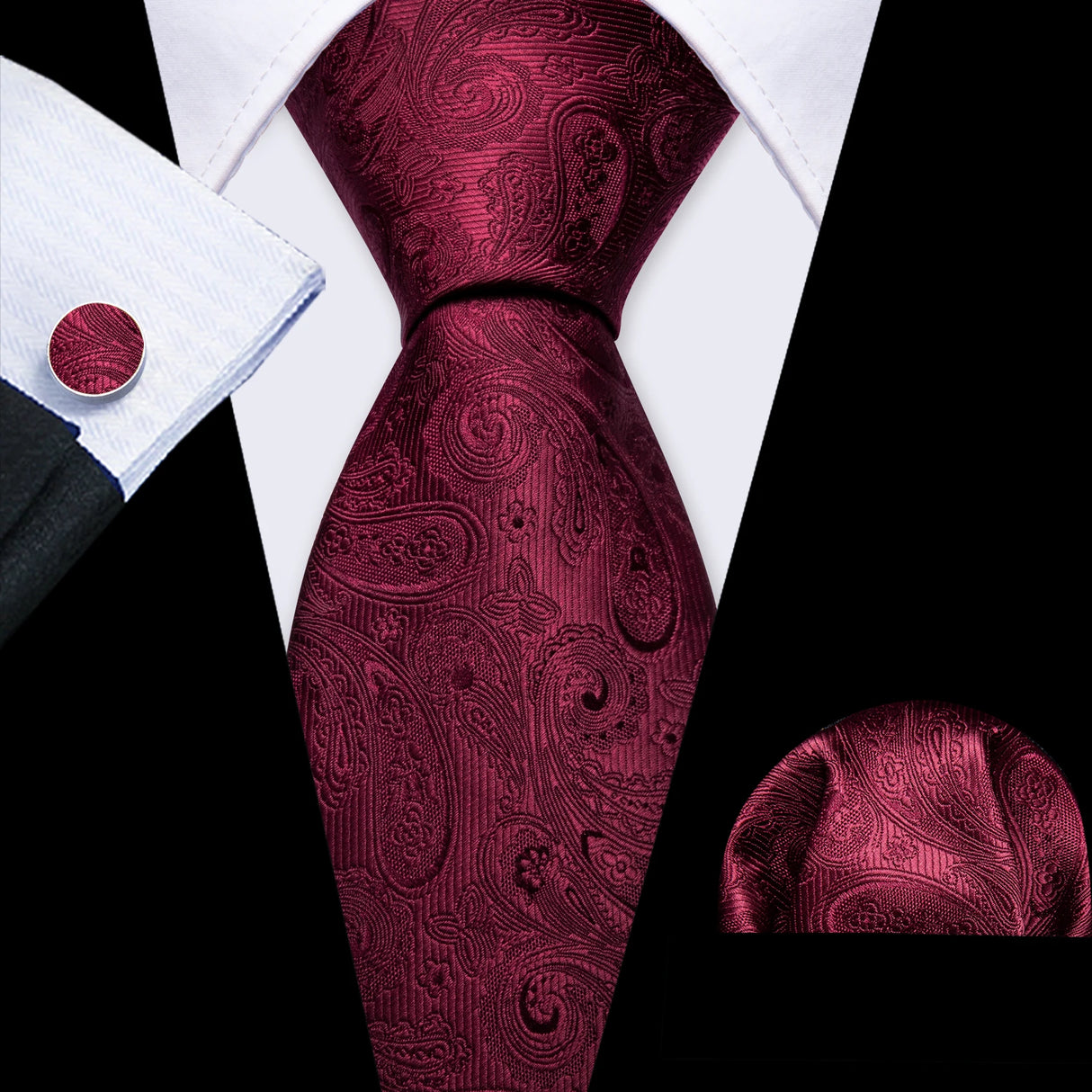 Exquisite Rust Red Silk Men Ties For  Designer wine red necktie set 