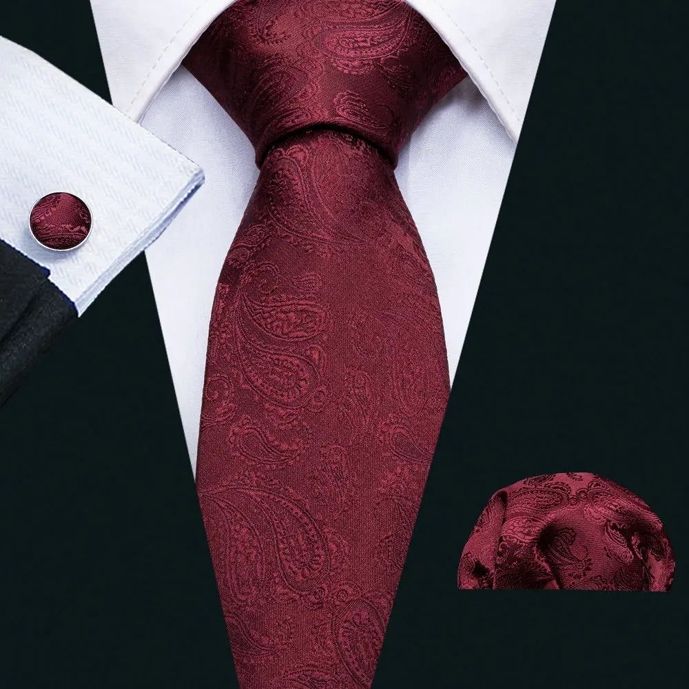 Exquisite Rust Red Silk Men Ties For  Designer wine red necktie set 