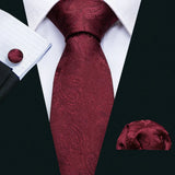 Exquisite Rust Red Silk Men Ties For  Designer wine red necktie set 