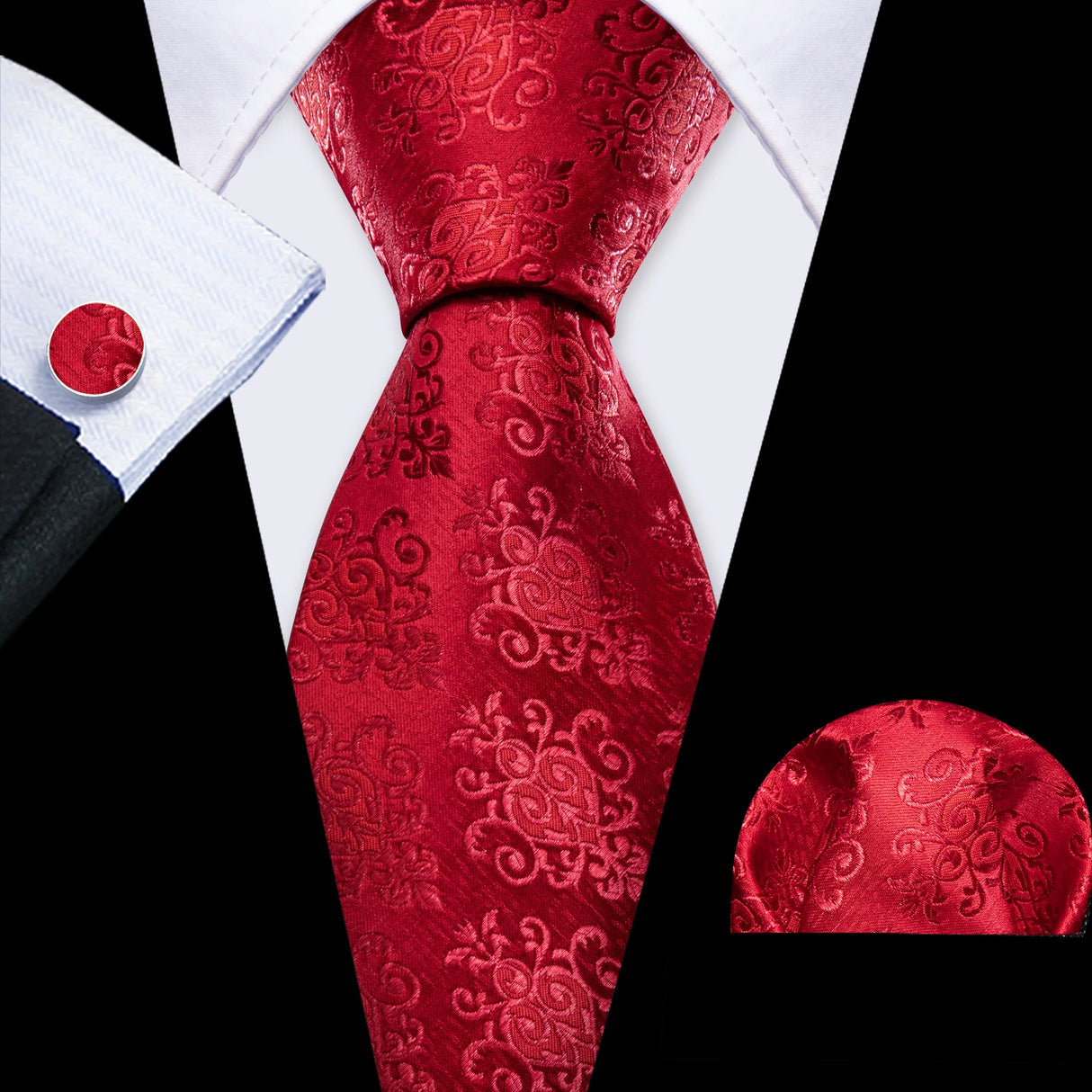 Exquisite Rust Red Silk Men Ties For  Designer red necktie set 