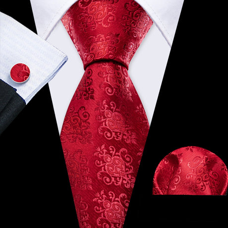 Exquisite Rust Red Silk Men Ties For  Designer red necktie set 