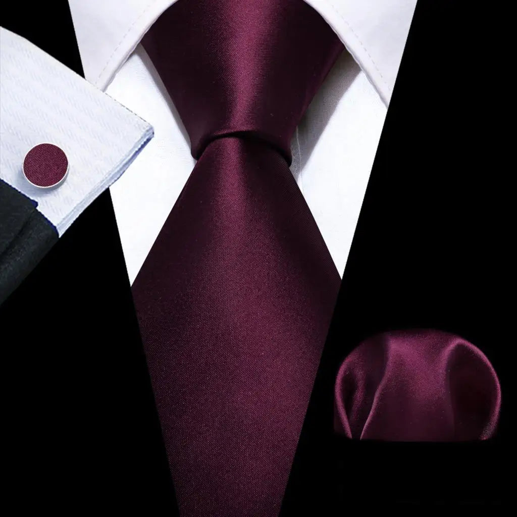 Exquisite Rust Red Silk Men Ties For  Designer dark red necktie set 