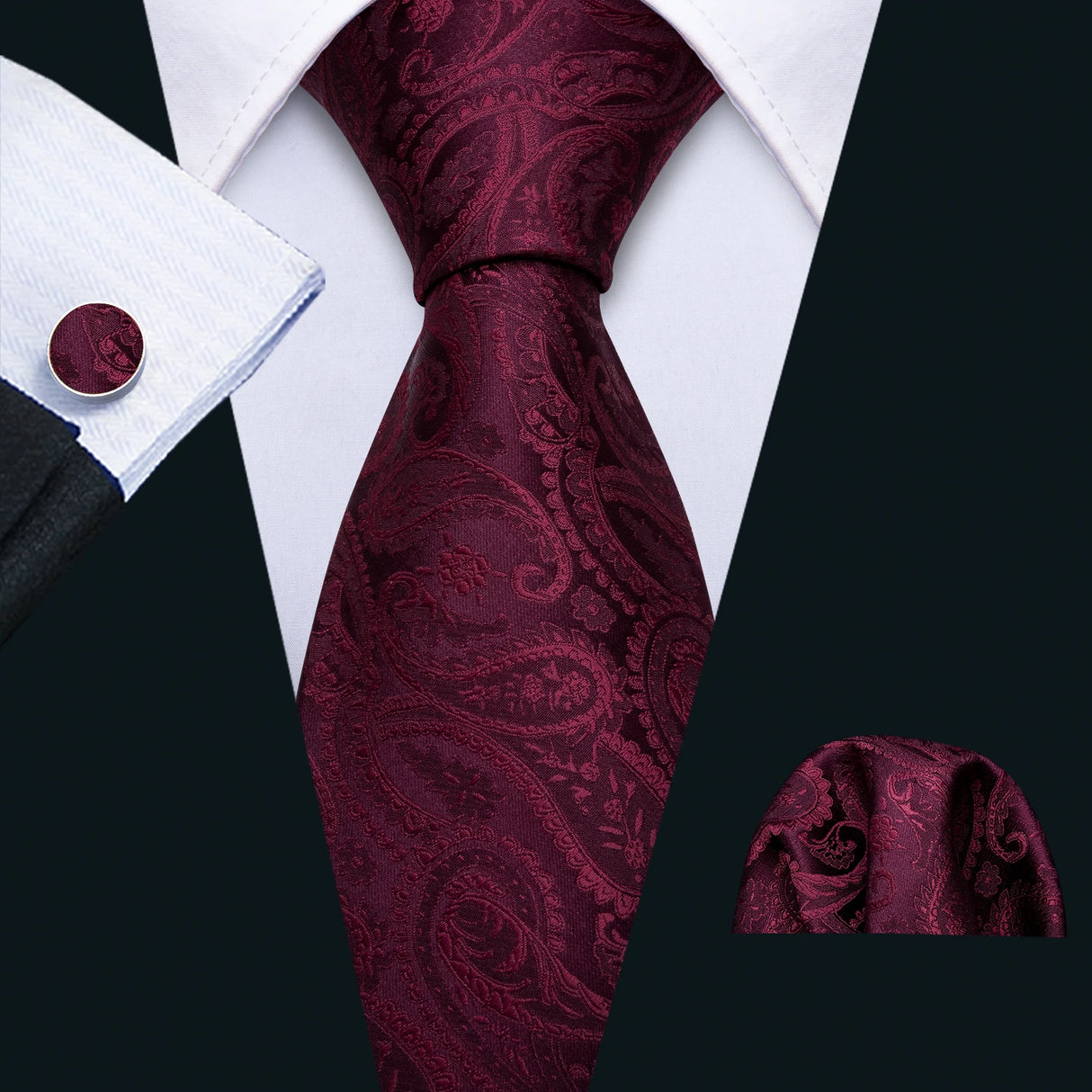 Exquisite Rust Red Silk Men Ties For  Designer wine red necktie set
