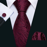 Exquisite Rust Red Silk Men Ties For  Designer wine red necktie set