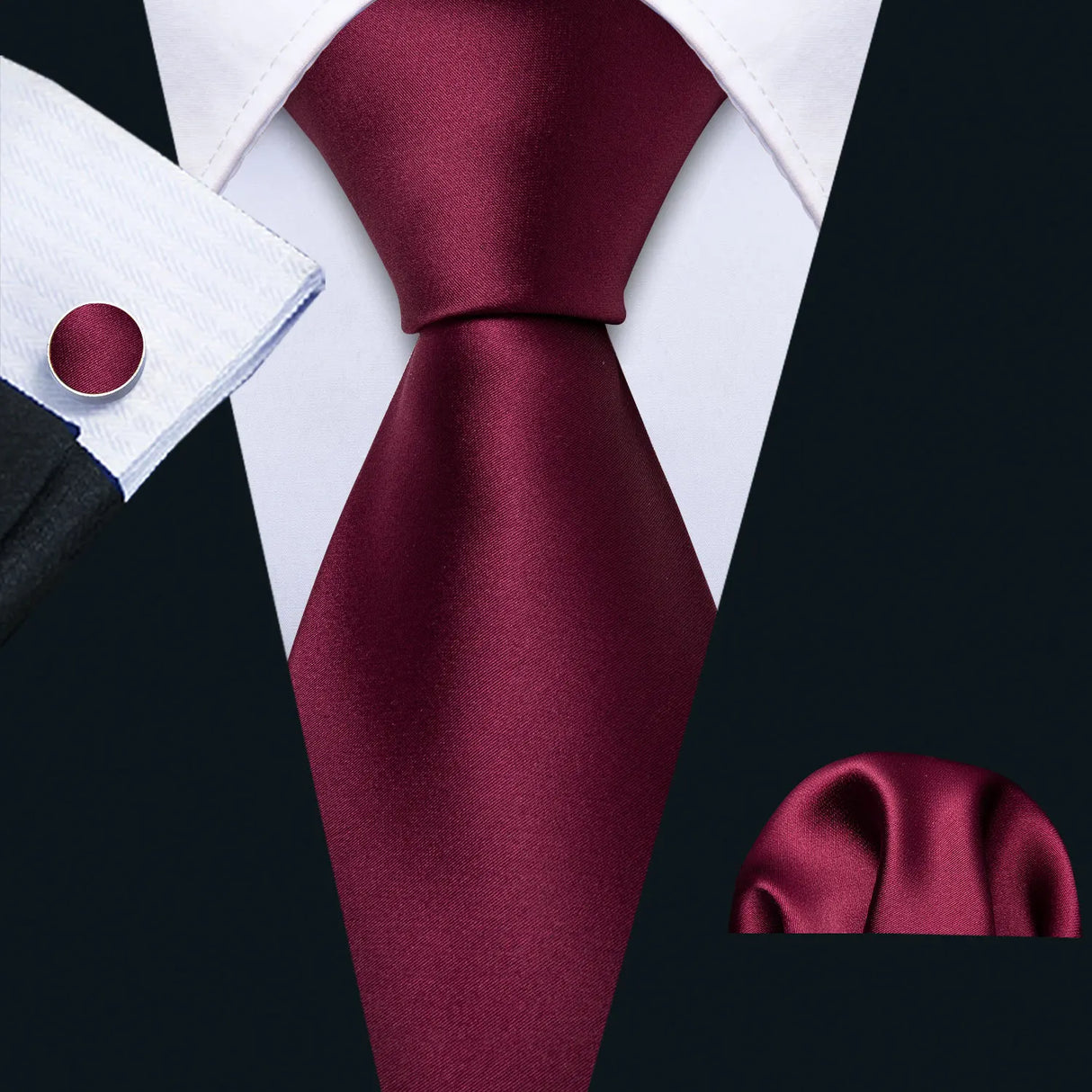 Exquisite Rust Red Silk Men Ties For  Designer plain red necktie set