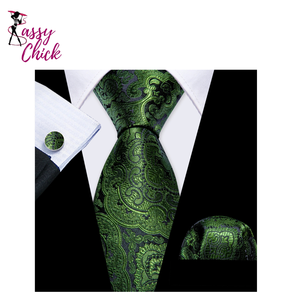 Exquisite Silk Pocket Square Cufflinks Tie Set Sassy Chick Logo