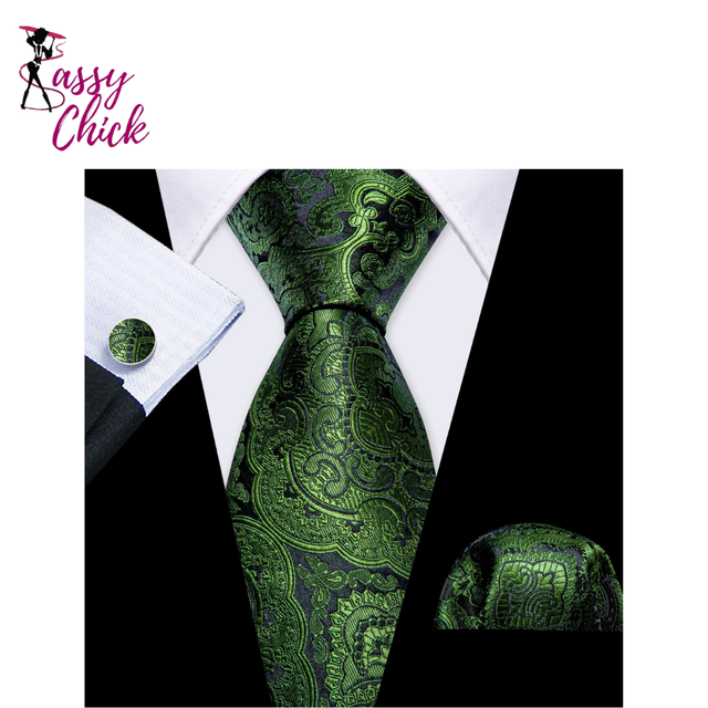 Exquisite Silk Pocket Square Cufflinks Tie Set Sassy Chick Logo