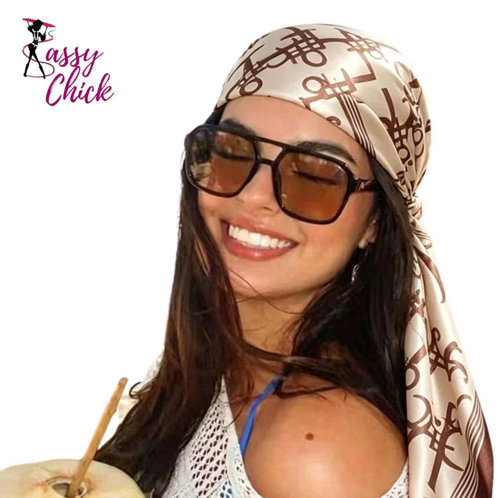 Fashion 90×90CM Geometric Printed Square Silk Scarf Bandana Sassy Chick Logo