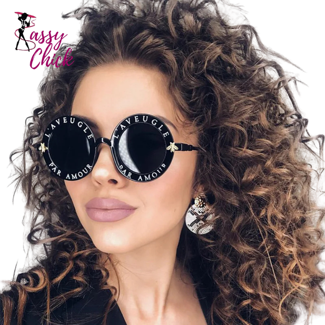 Fashion Alphabet Bee Round Women Sunglasses Sassy Chick Logo