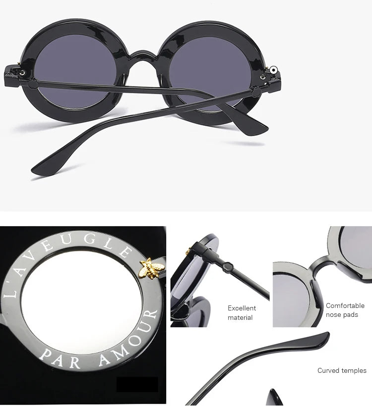 Size of Fashion Alphabet Bee Round Women Sunglasses