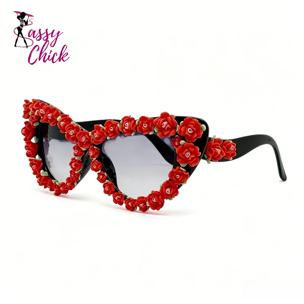 Fashion Baroque Floral Gradient lens Cat Eye 3D Sunglasses Sassy Chick Logo