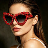 Model Using Fashion Baroque Floral Gradient lens Cat Eye 3D Sunglasses