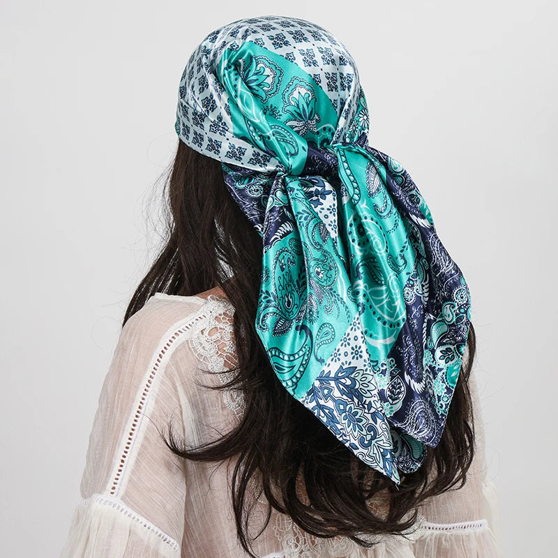 Blue Fashion Beach Square Silk Scarves Shawls