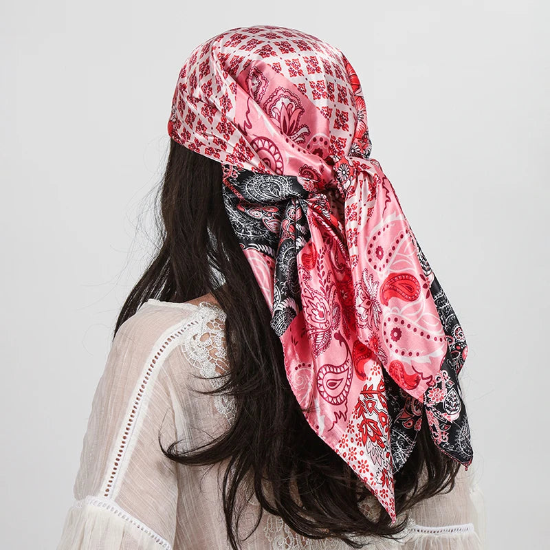 Pink Fashion Beach Square Silk Scarves Shawls