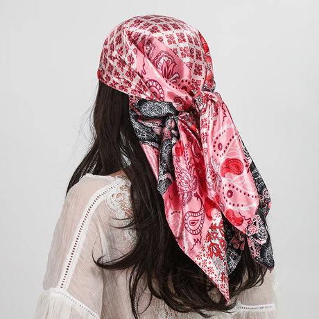 Pink Fashion Beach Square Silk Scarves Shawls