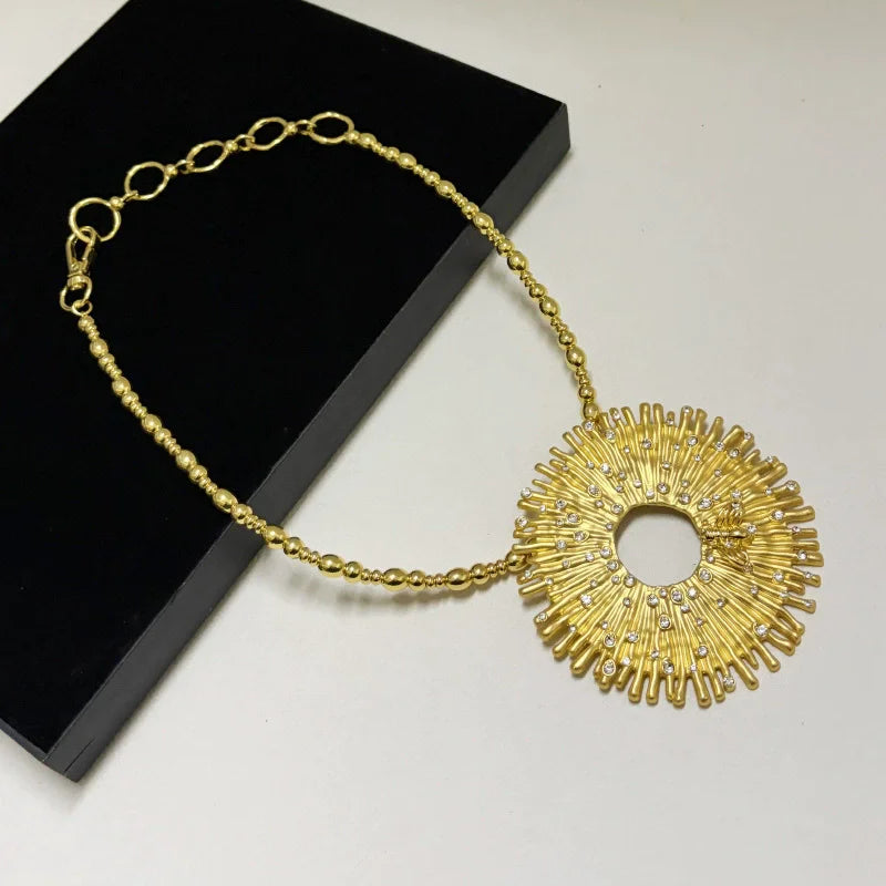 Fashion Beaded Rhinestone Round Pendant Necklace