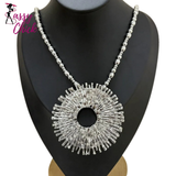 Fashion Beaded Rhinestone Round Pendant Necklace Sassy Chick Logo