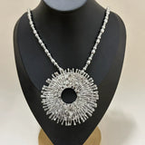 Silver Fashion Beaded Rhinestone Round Pendant Necklace