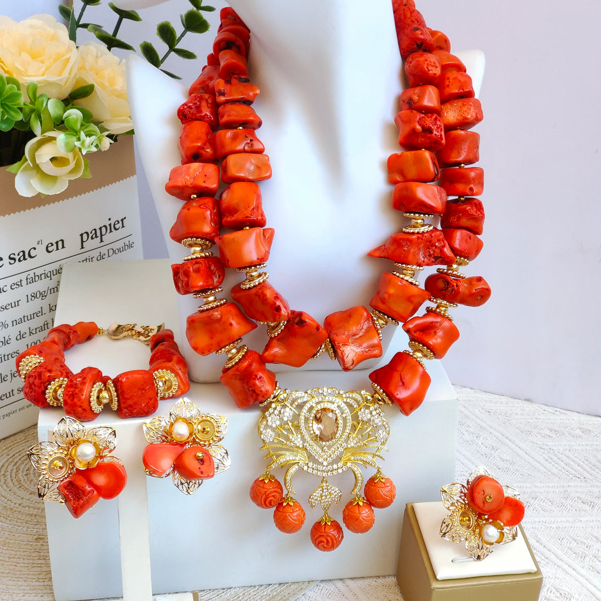 Fashion Beads African Coral Jewelry Set