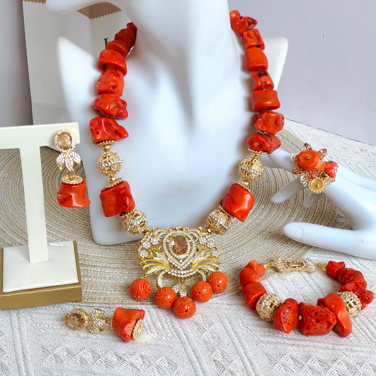 Fashion Beads African Coral Jewelry Set