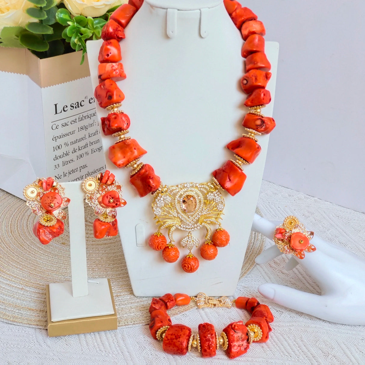 Fashion Beads African Coral Jewelry Set