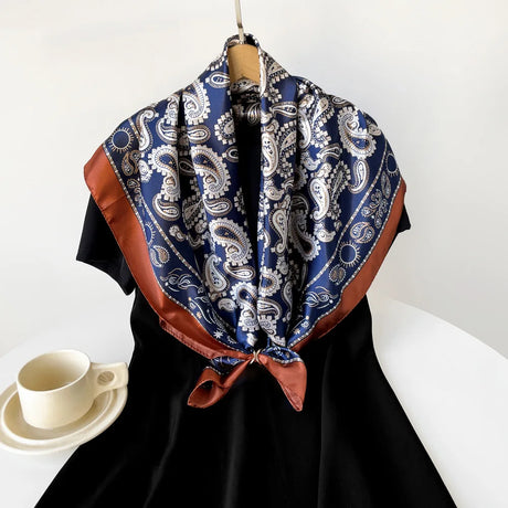 Blue Fashion Bohemian Pattern Square 90*90cm Silk Scarf Bandanna