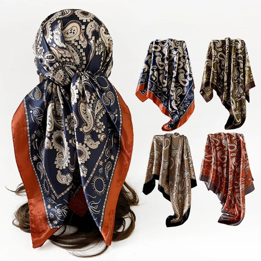 Collection of Fashion Bohemian Pattern Square 90*90cm Silk Scarf Bandanna