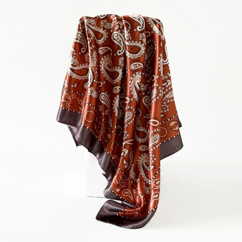 Red Fashion Bohemian Pattern Square 90*90cm Silk Scarf Bandanna