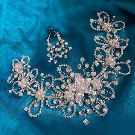 Silver flower hair piece 