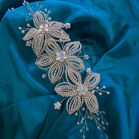 silver bridal flower hair piece 