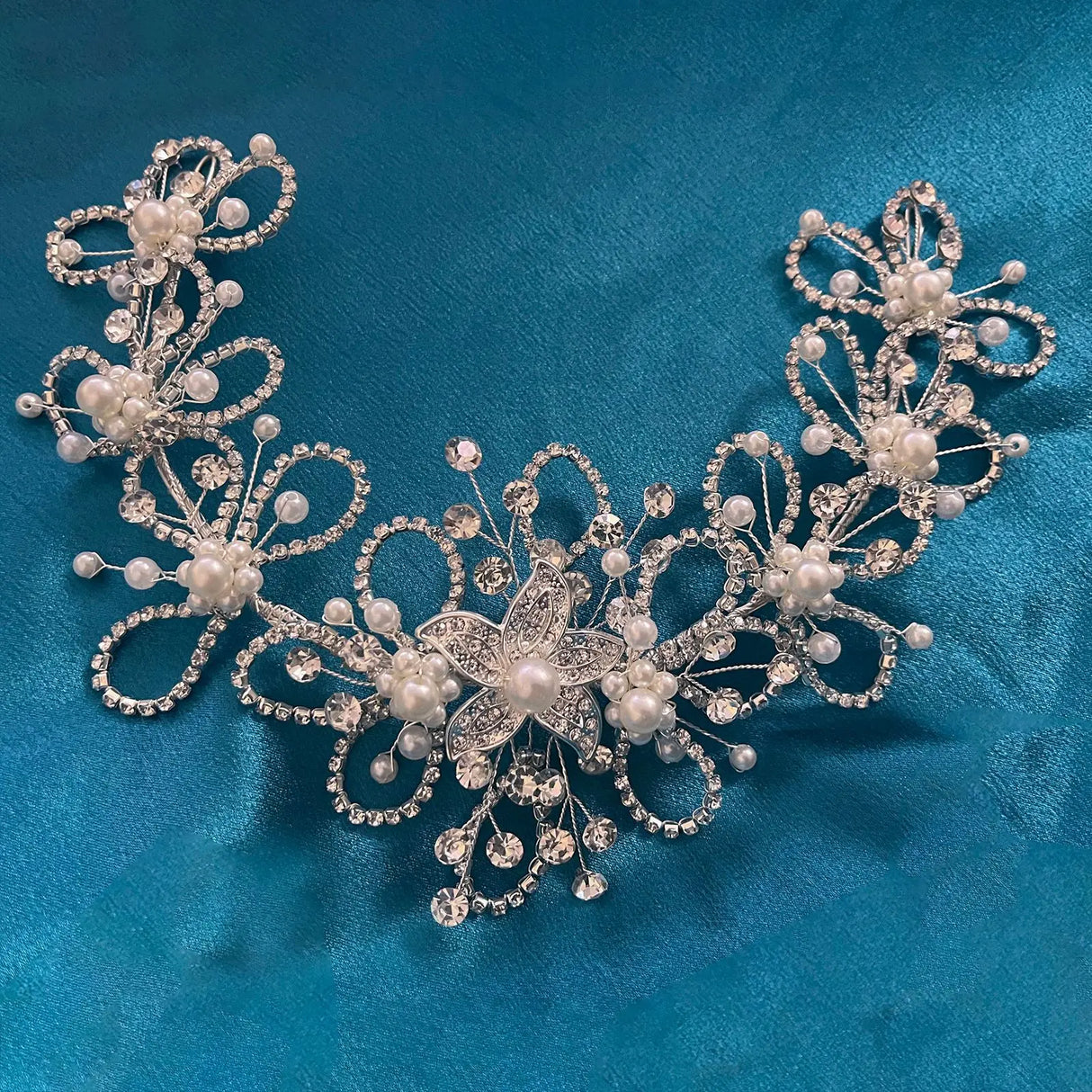 silver flower hair piece 