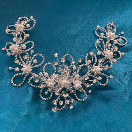 silver flower hair piece 
